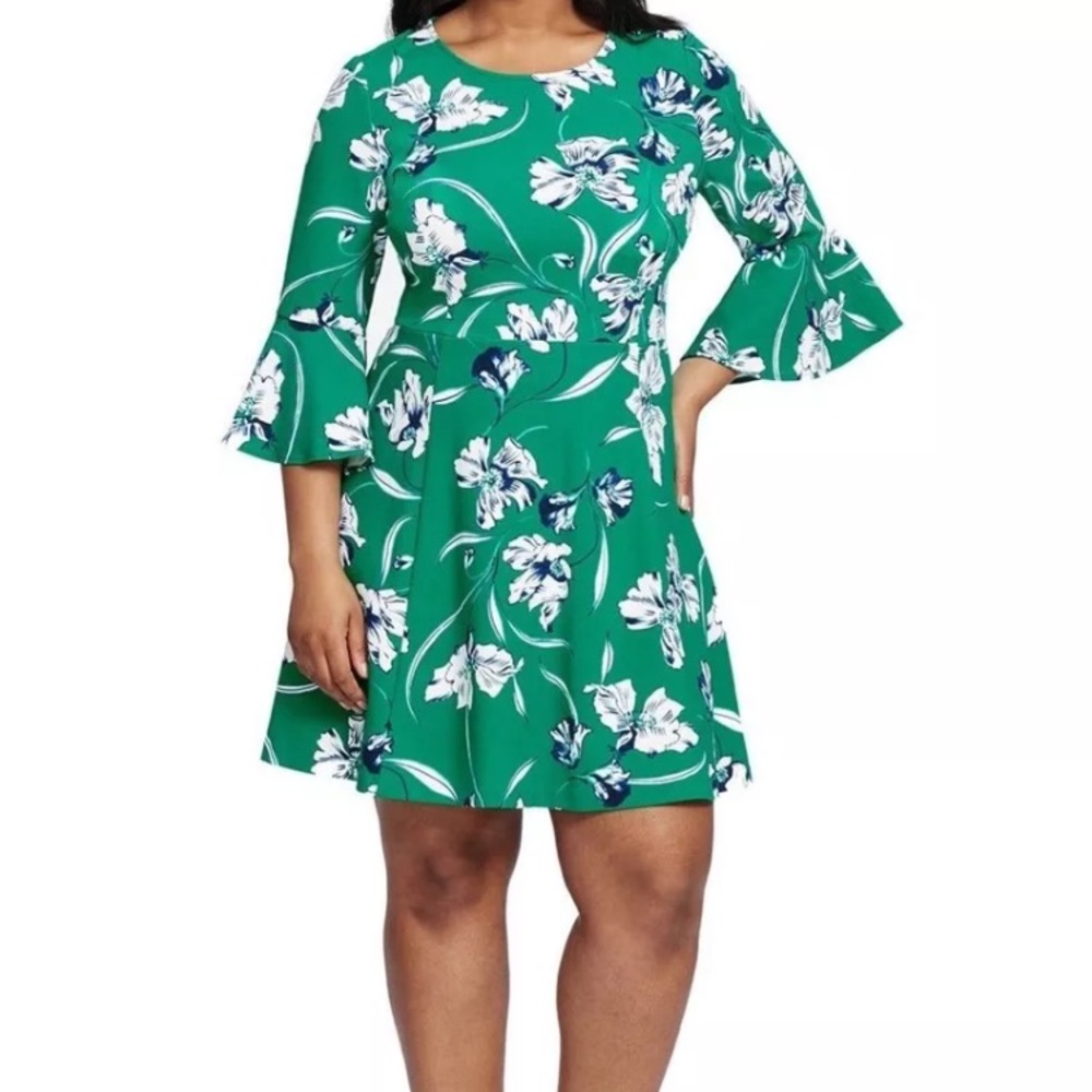 Bell sleeve floral jersey fit & flare dress